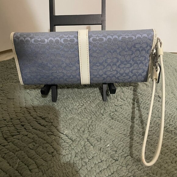 Vintage Blue Logo Coach Wristlet with white strap and buckle. Snap Closure - Picture 8 of 8